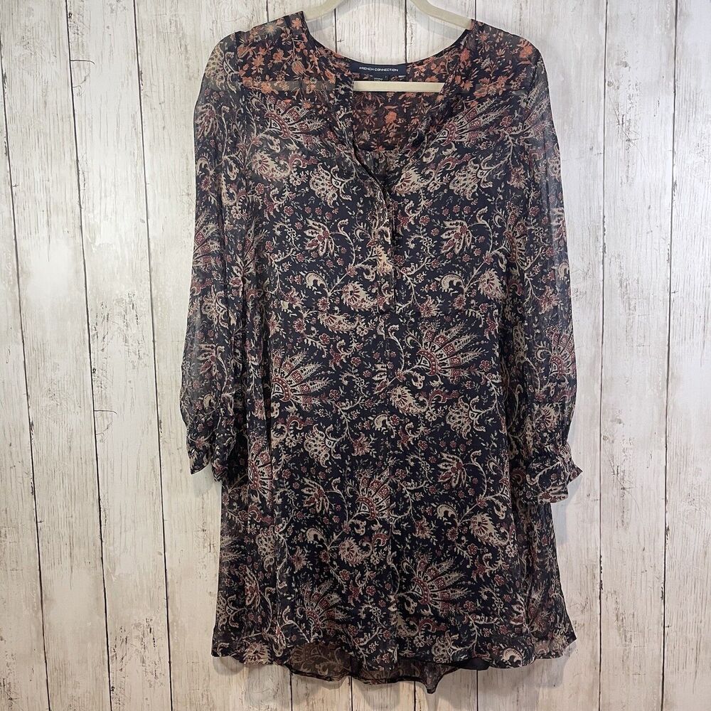 French Connection Dress Womens‎ 2 Multicolor Print Sheer Floral Boho Lightweight